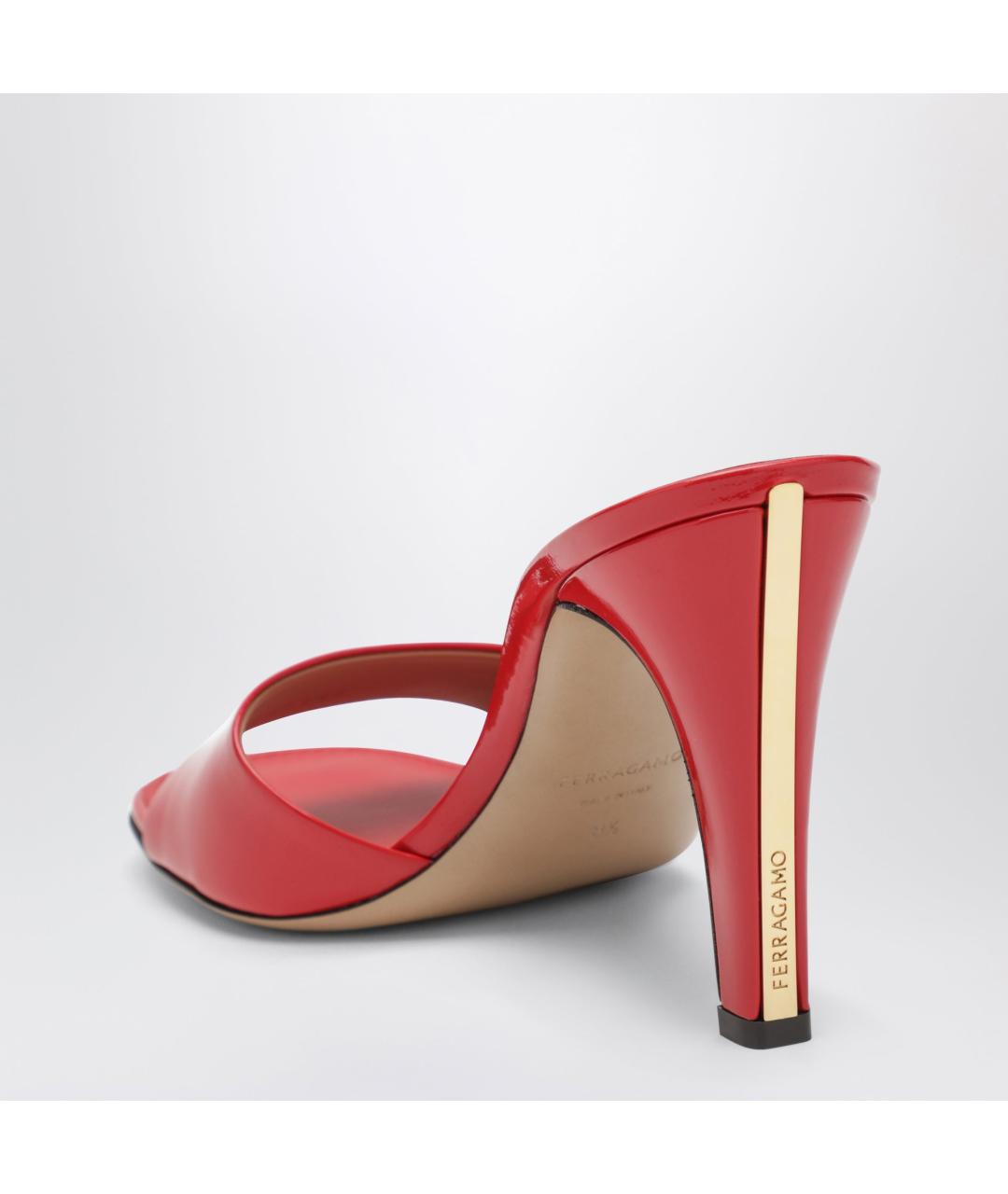 FERRAGAMO Красные кожаные мюли, фото 4