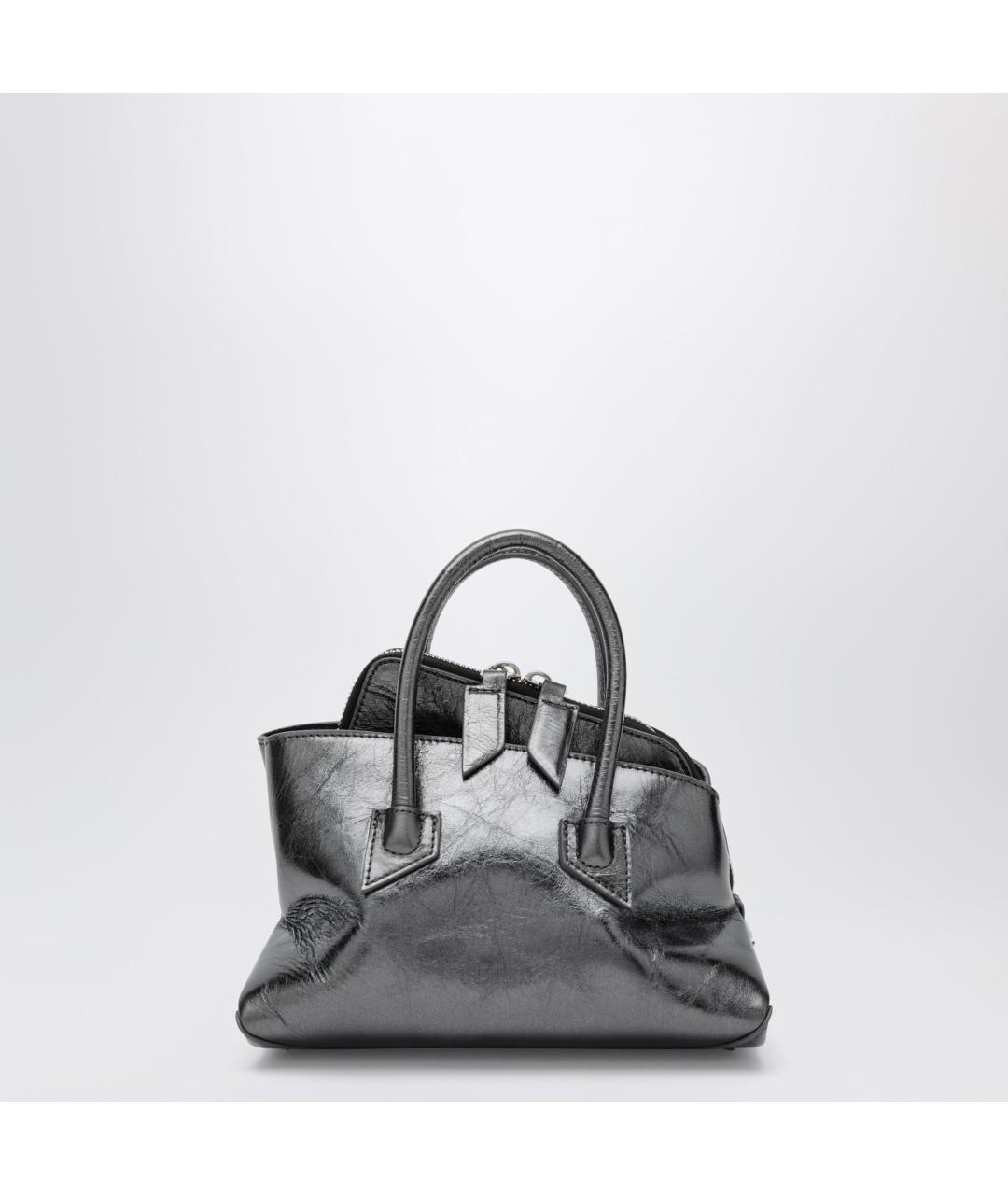 THE ATTICO Серая кожаная сумка с короткими ручками, фото 3