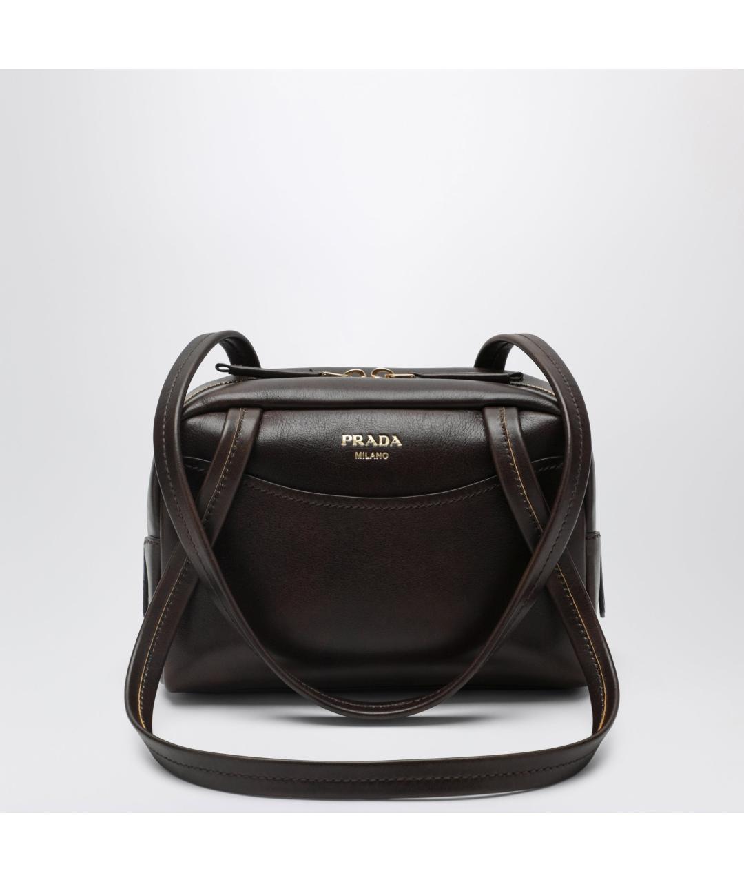 PRADA Коричневая кожаная сумка с короткими ручками, фото 3