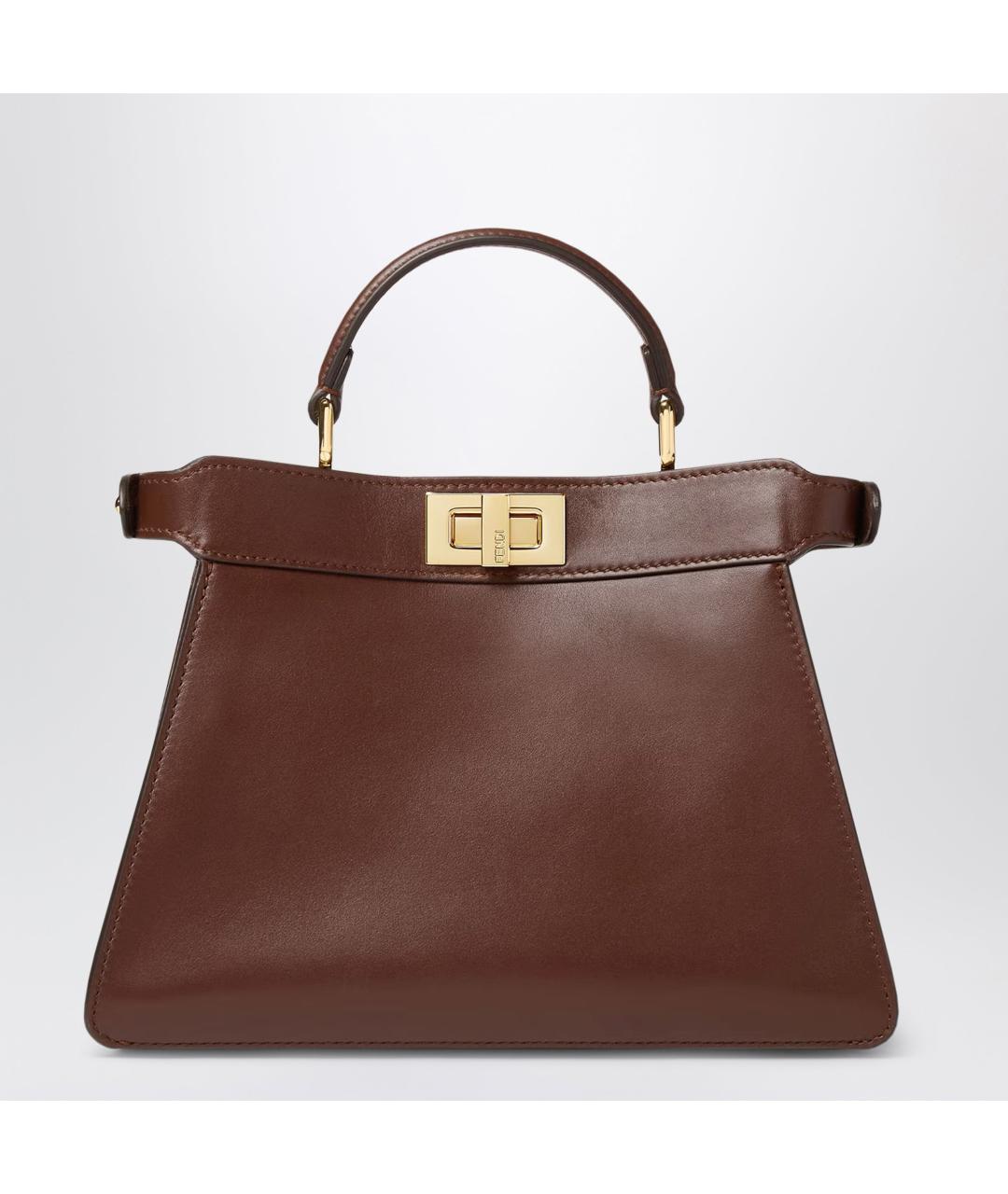 FENDI Коричневая кожаная сумка с короткими ручками, фото 3