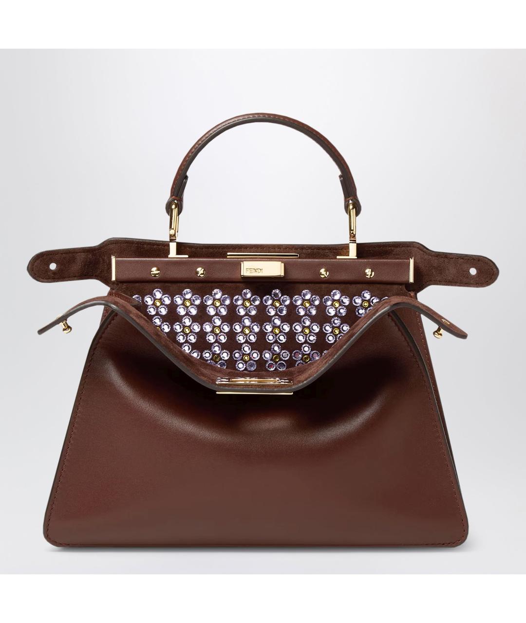 FENDI Коричневая кожаная сумка с короткими ручками, фото 2