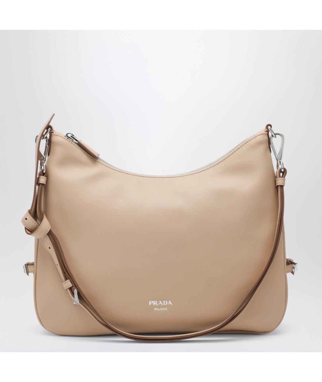 PRADA Бежевая кожаная сумка с короткими ручками, фото 3