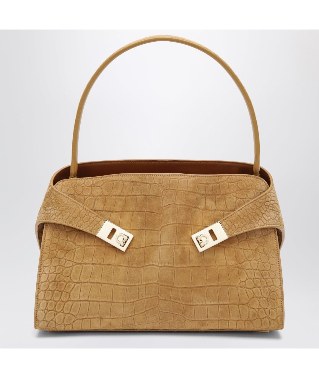 FERRAGAMO Бежевая кожаная сумка с короткими ручками, фото 3