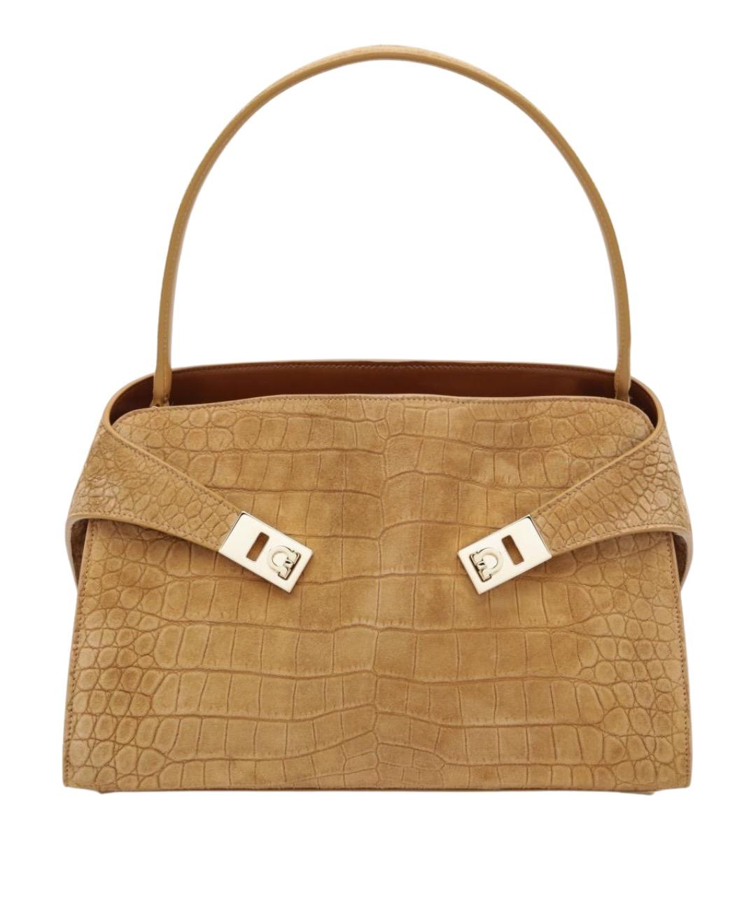 FERRAGAMO Бежевая кожаная сумка с короткими ручками, фото 1