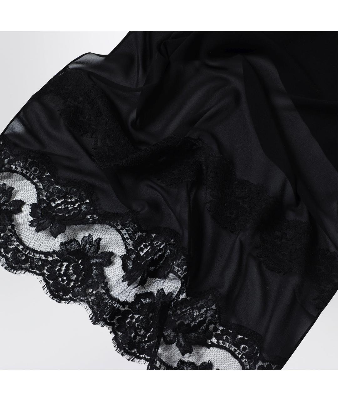 DOLCE&GABBANA Черный шелковый шарф, фото 2