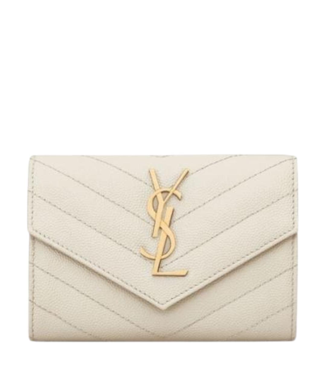 SAINT LAURENT Бежевый кожаный кошелек, фото 1