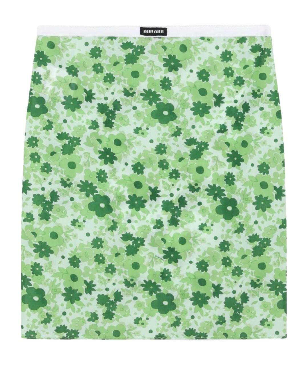 MIU MIU Зеленая полиамидовая юбка мини, фото 1