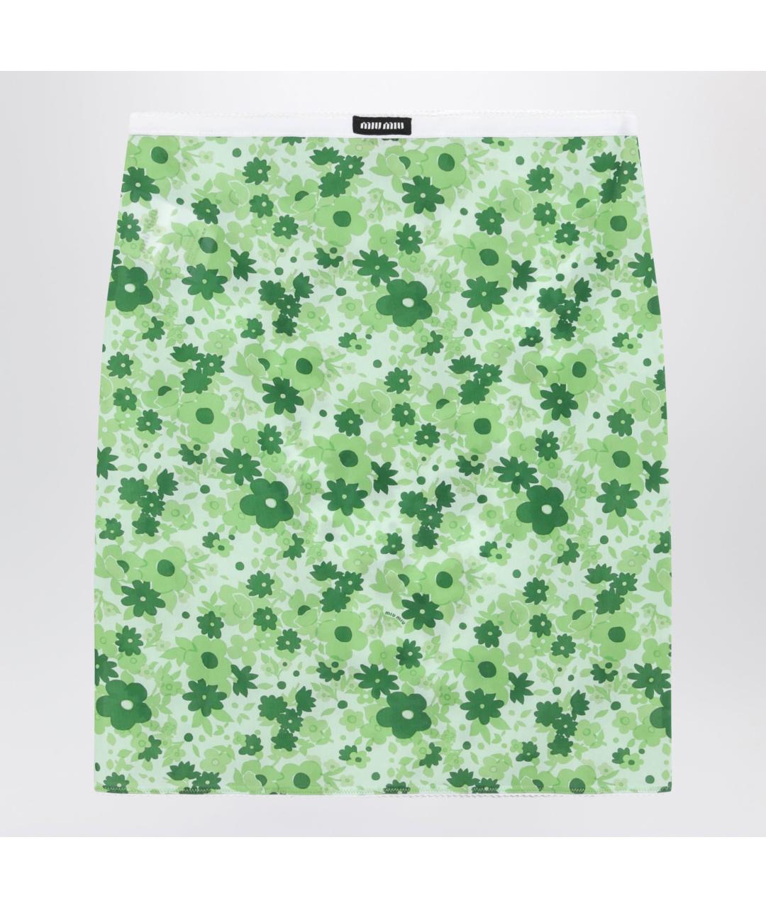 MIU MIU Зеленая полиамидовая юбка мини, фото 3