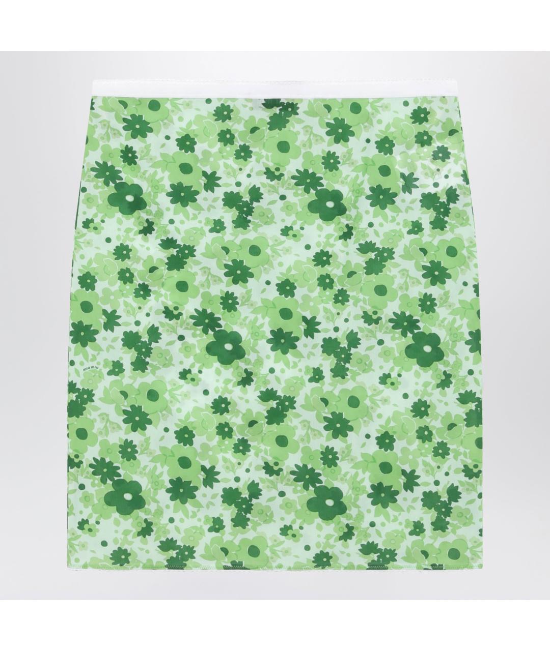 MIU MIU Зеленая полиамидовая юбка мини, фото 2