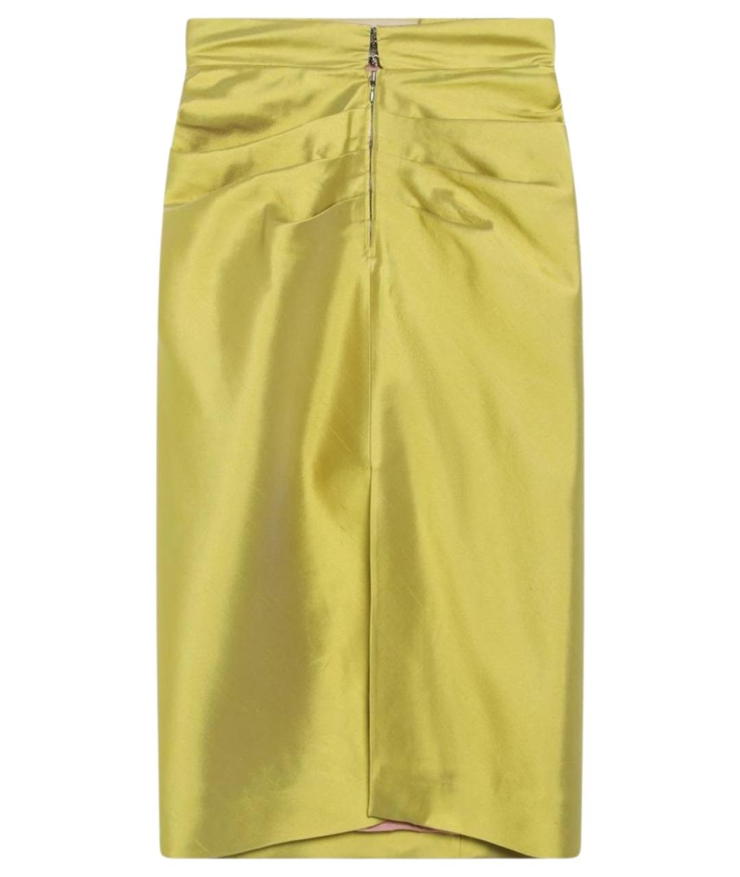 VALENTINO Желтая шелковая юбка миди, фото 2