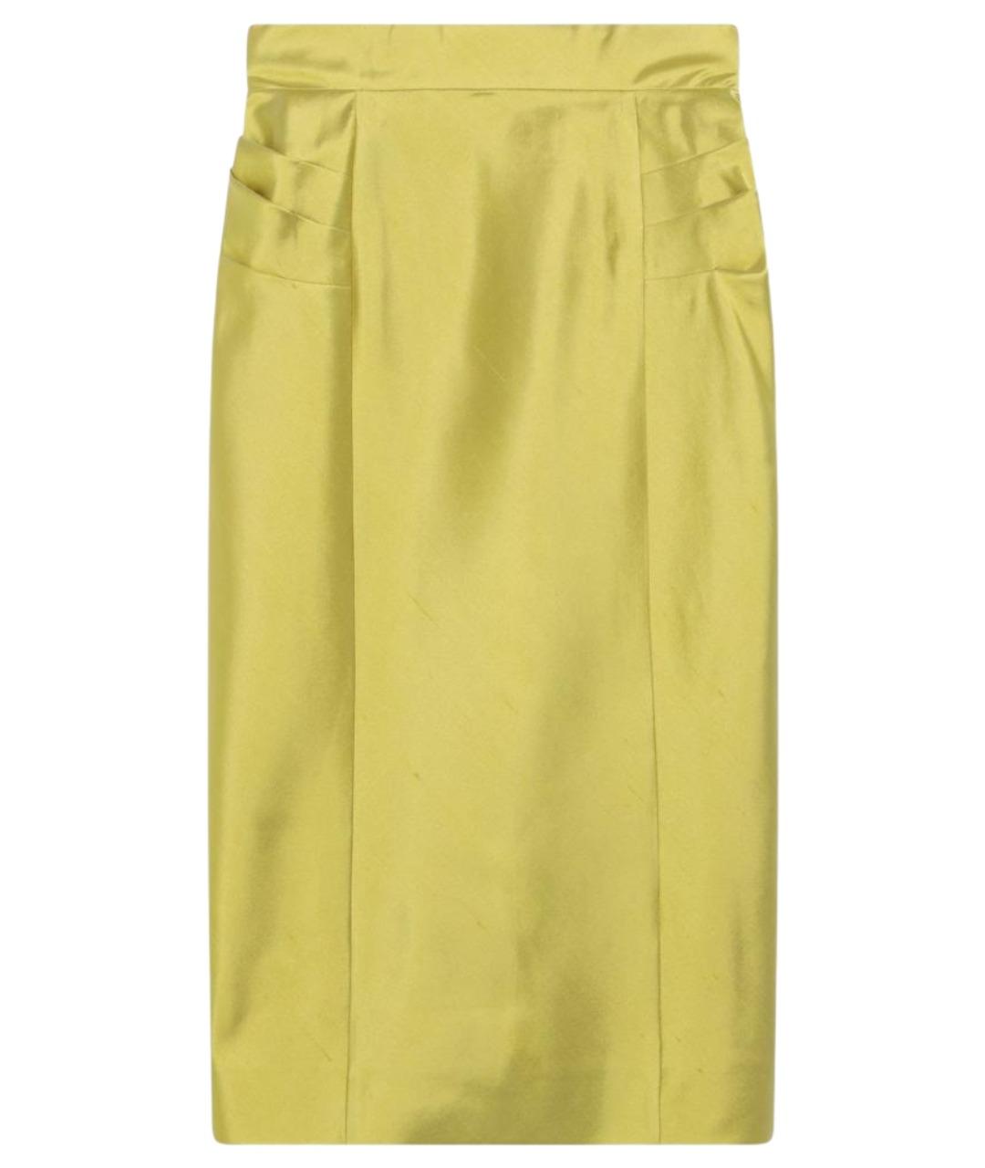 VALENTINO Желтая шелковая юбка миди, фото 1