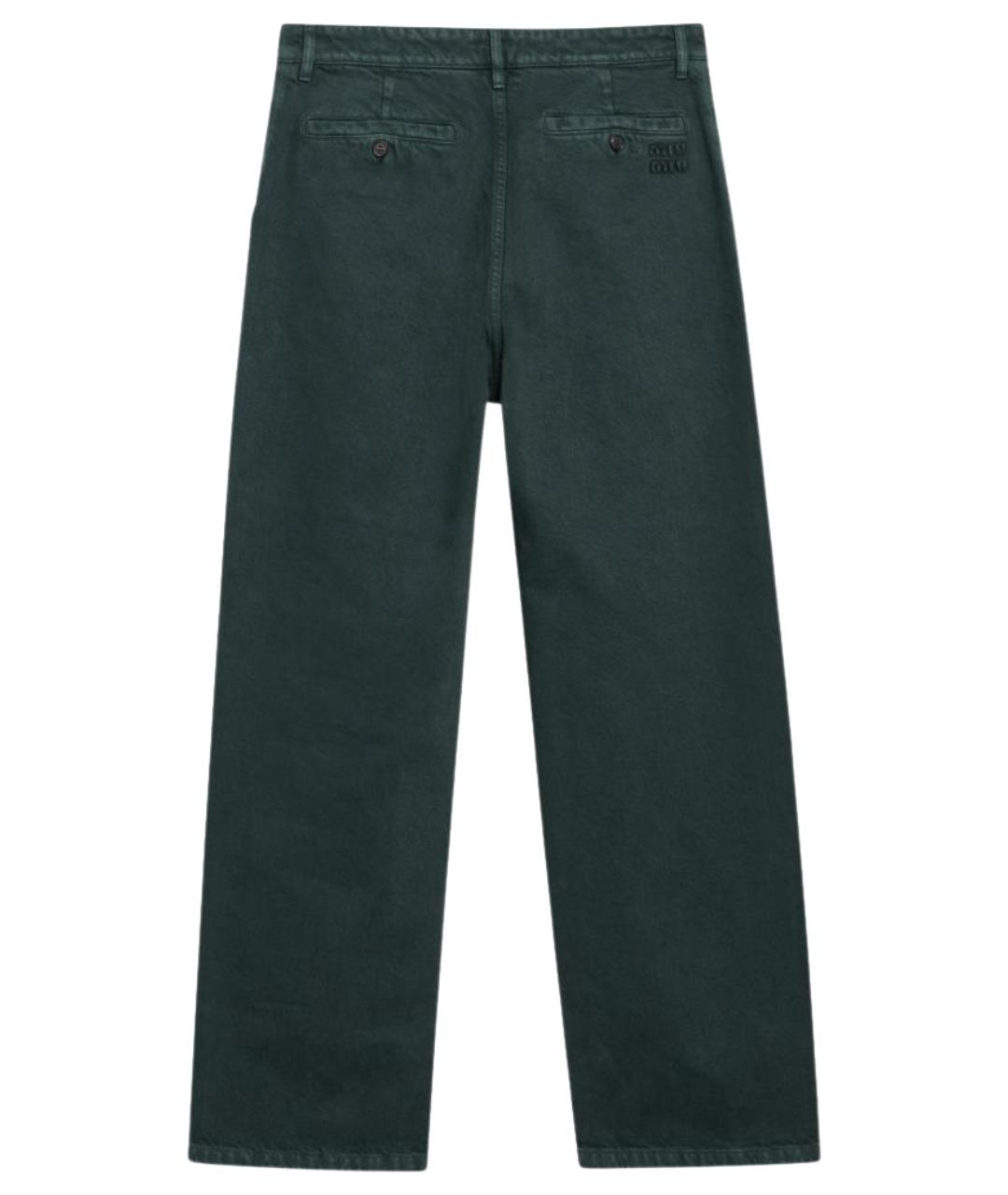 MIU MIU Зеленые хлопковые прямые брюки, фото 2