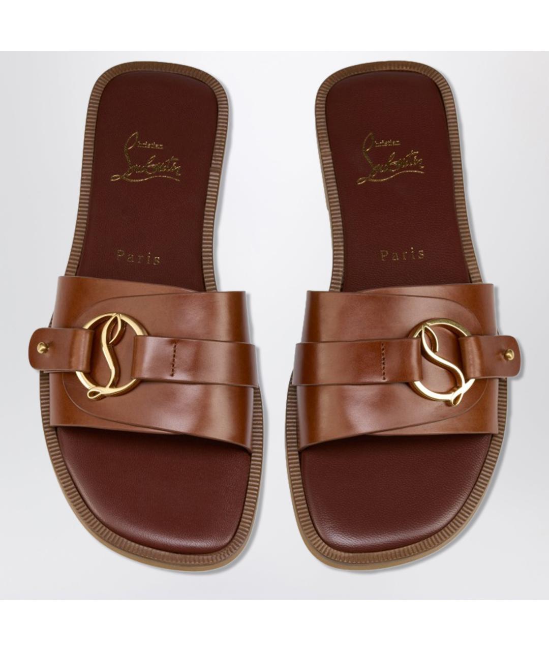 CHRISTIAN LOUBOUTIN Коричневые кожаные сандалии, фото 2