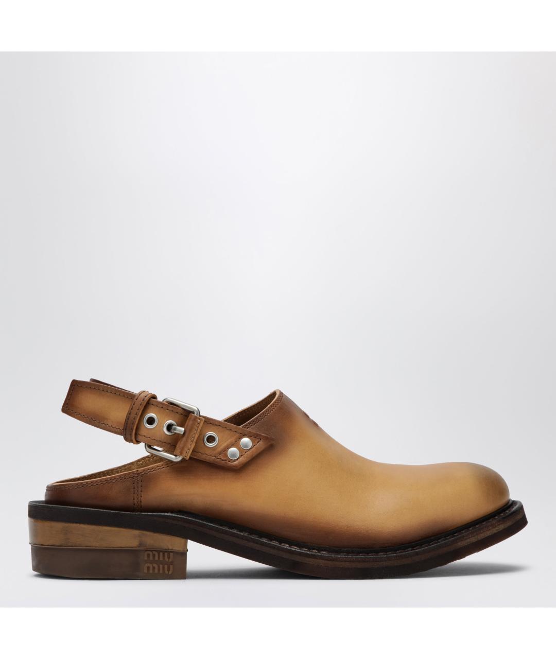 MIU MIU Коричневые кожаные мюли, фото 3