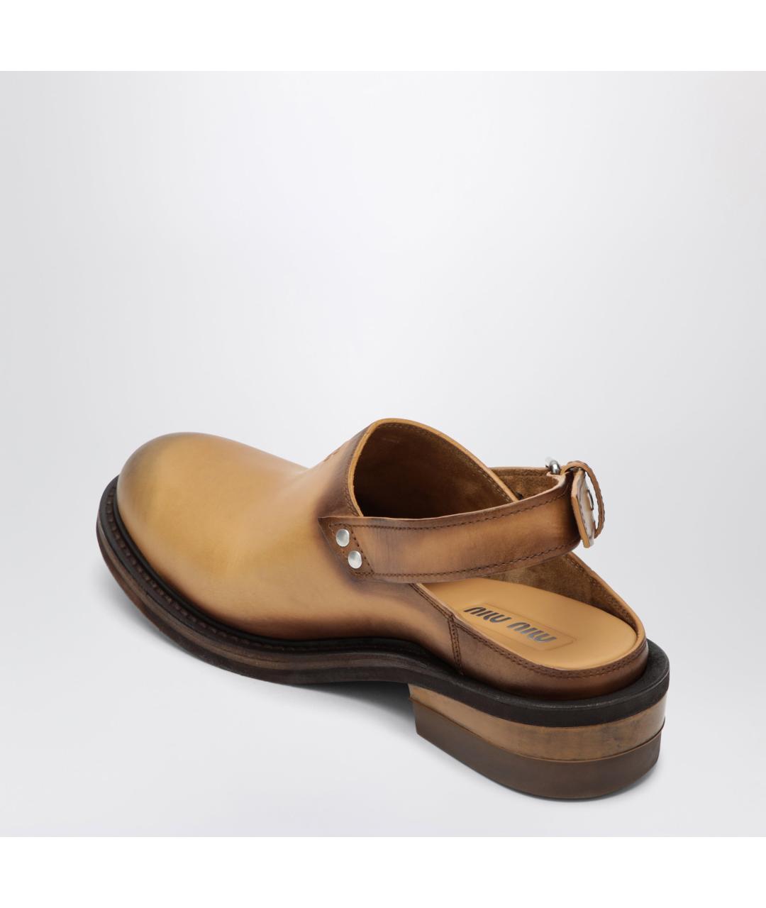 MIU MIU Коричневые кожаные мюли, фото 2