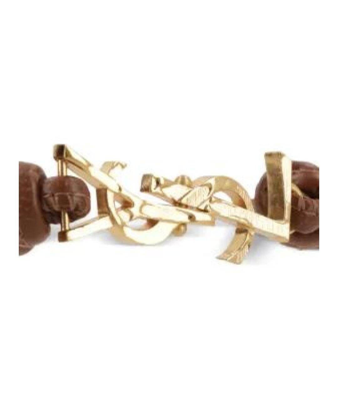 SAINT LAURENT Коричневый кожаный браслет, фото 5