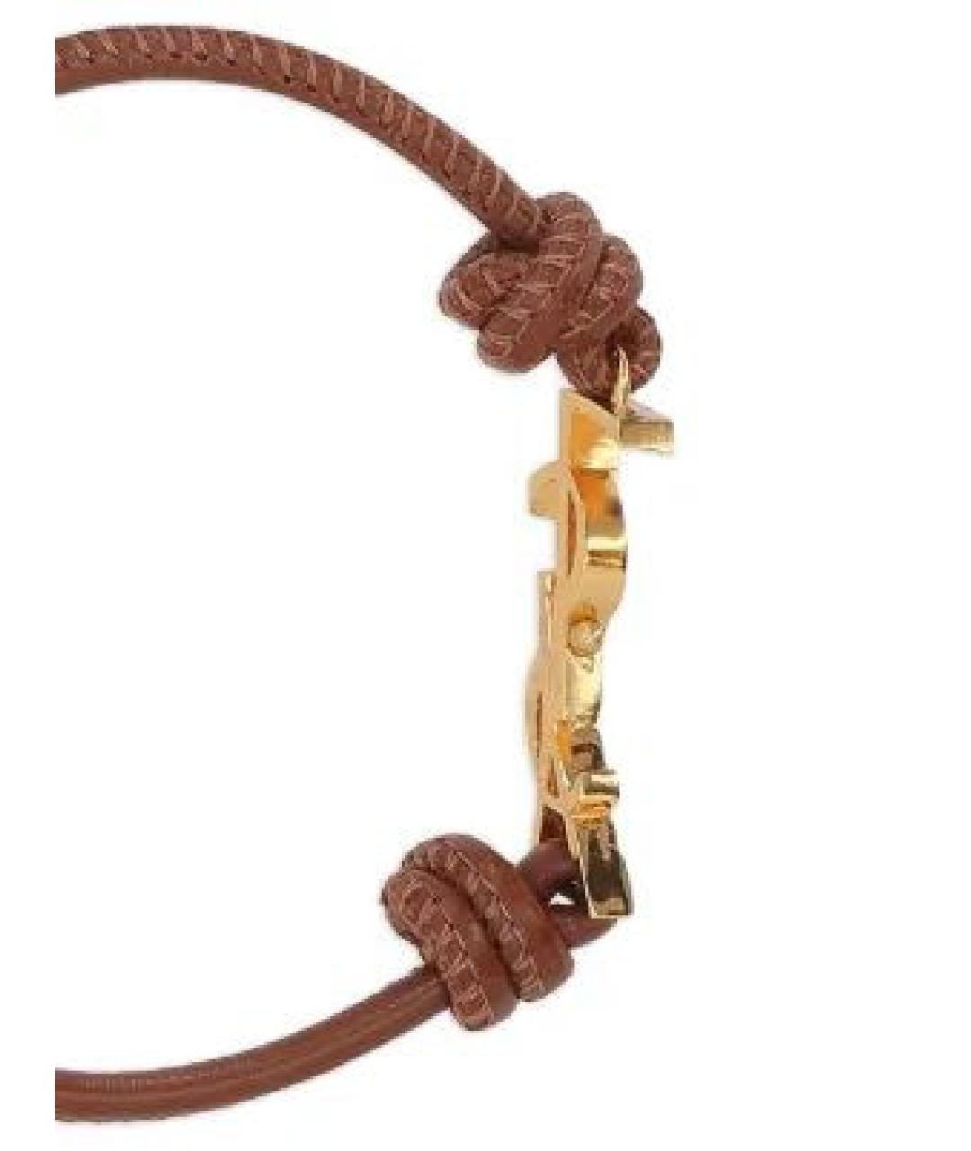 SAINT LAURENT Коричневый кожаный браслет, фото 4