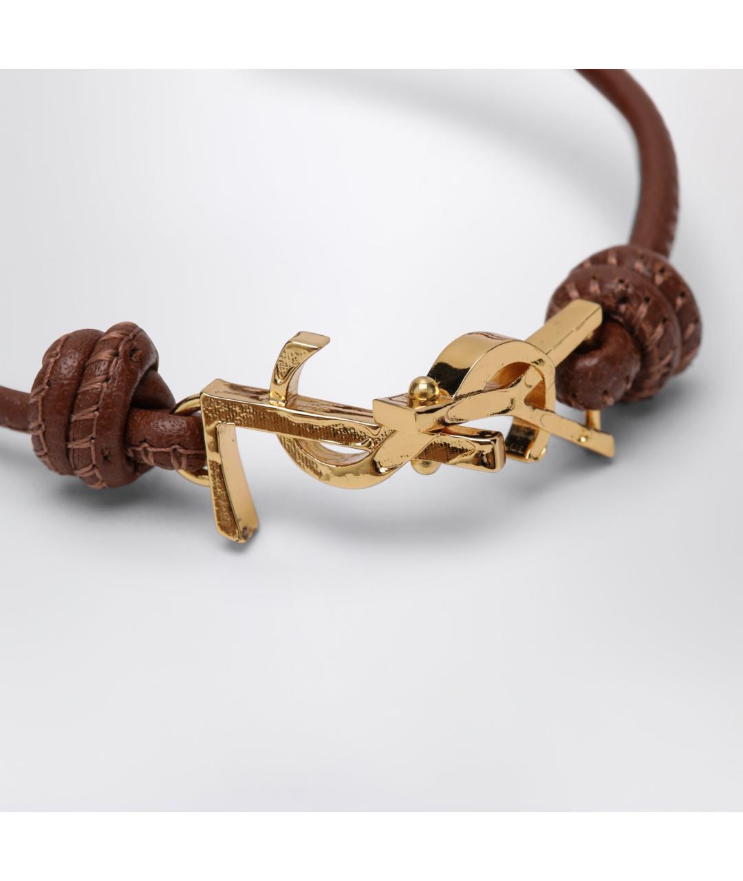 SAINT LAURENT Коричневый кожаный браслет, фото 2