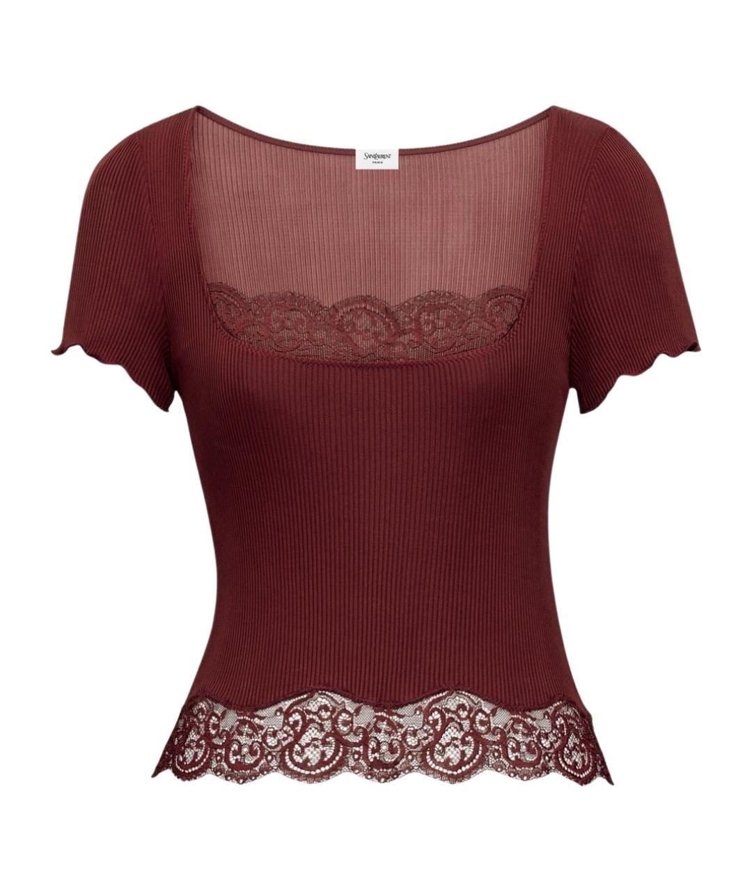 SAINT LAURENT Красная шелковая футболка, фото 1