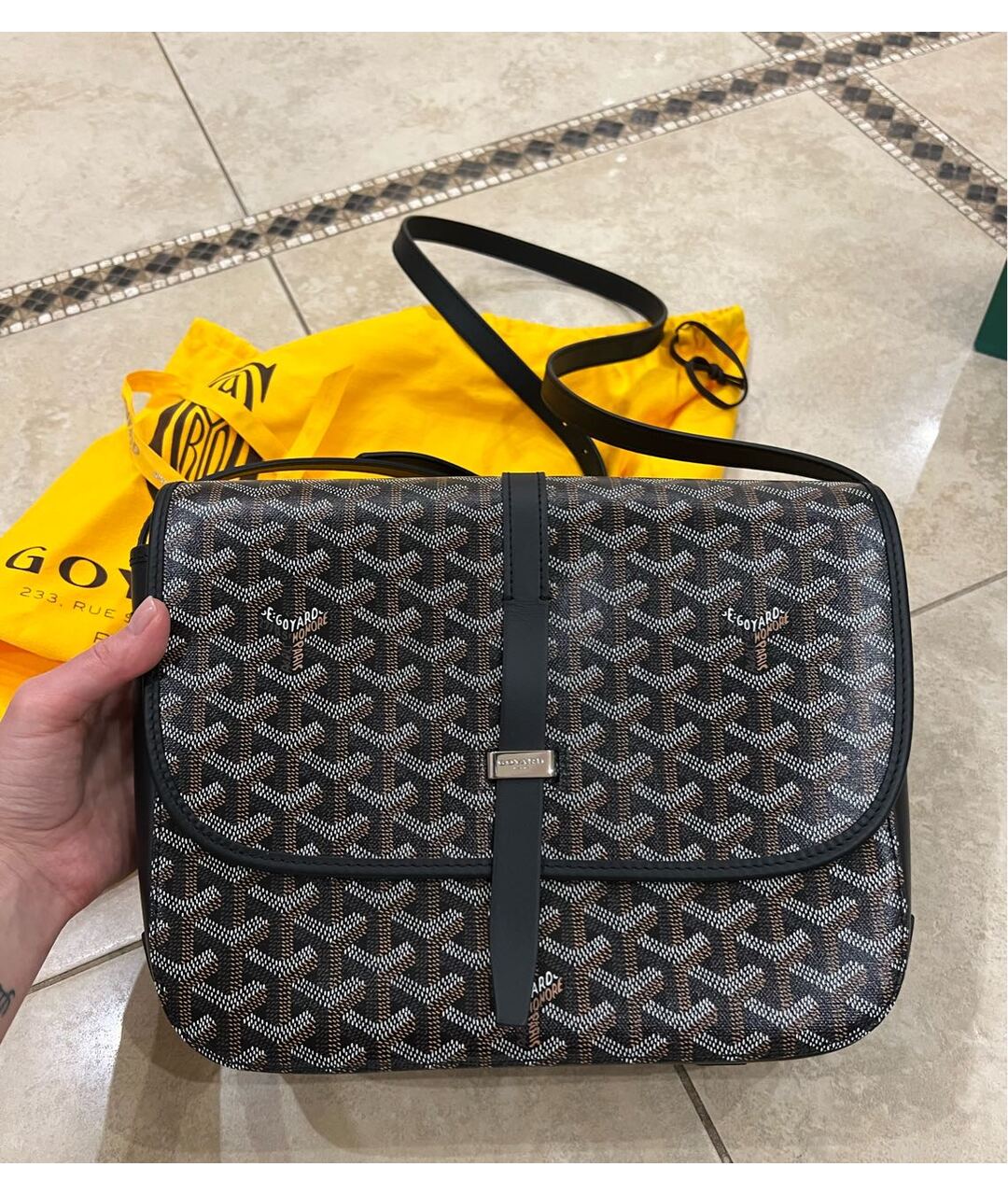 GOYARD Черная кожаная сумка на плечо, фото 6