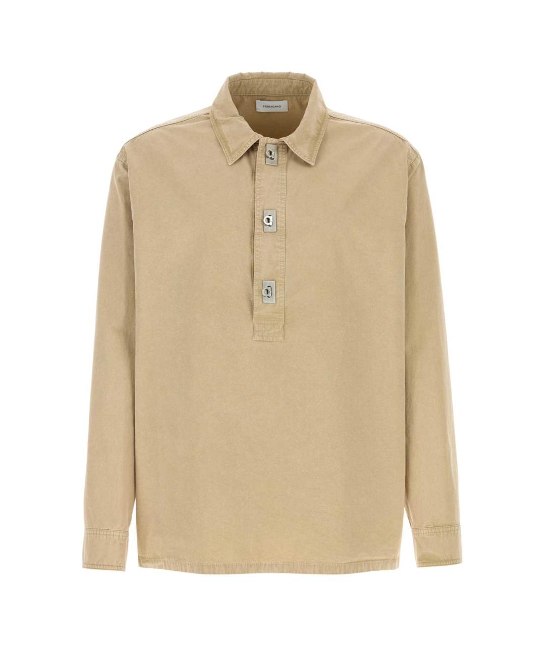 FERRAGAMO Бежевое хлопковое поло с длинным рукавом, фото 1