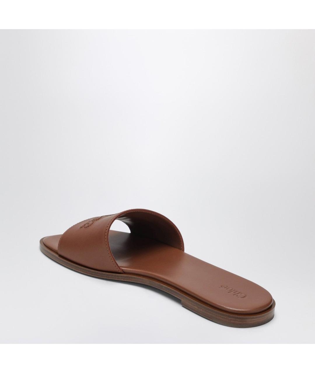 CHLOE Коричневые кожаные шлепанцы, фото 2