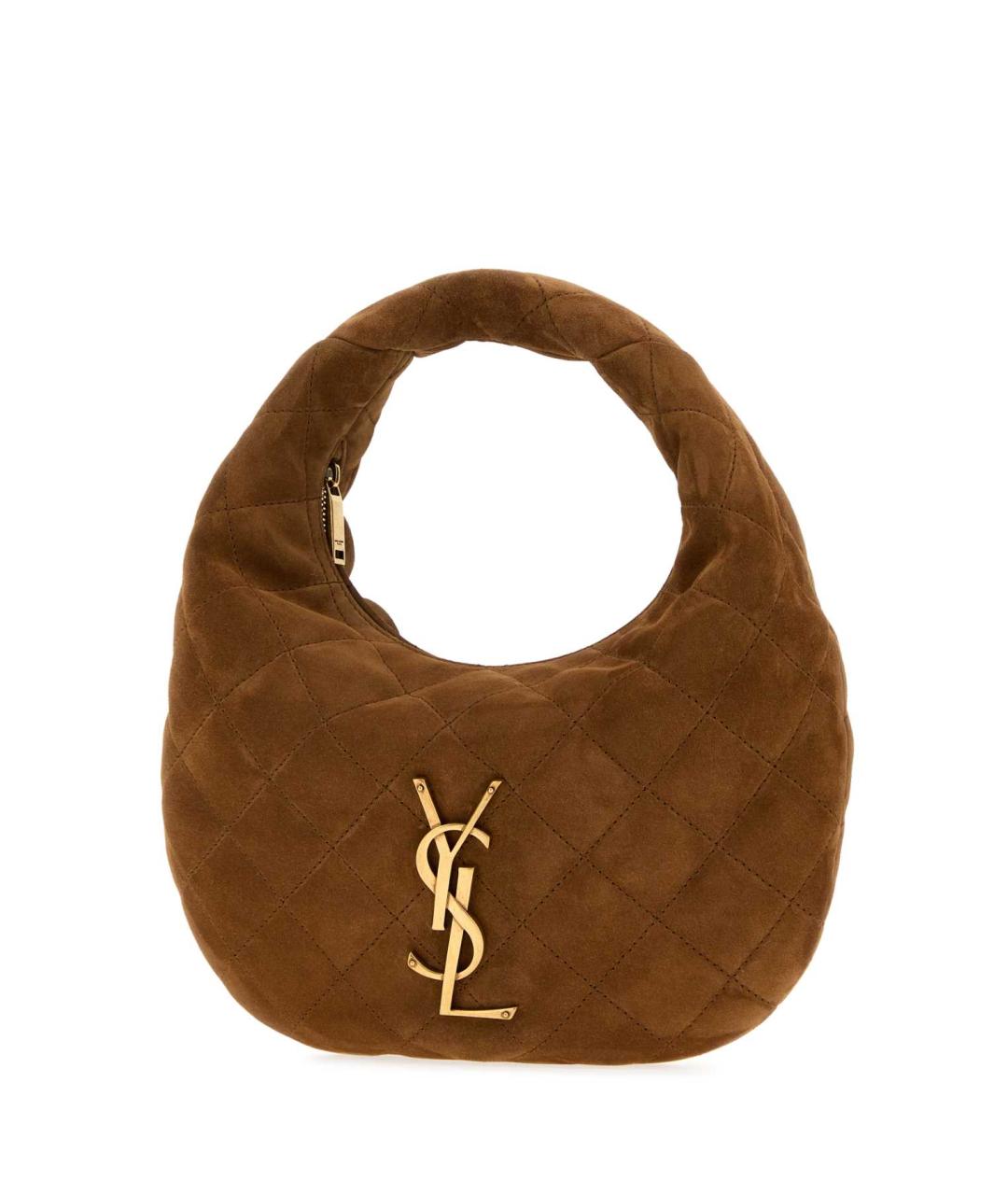 SAINT LAURENT Коричневая замшевая сумка с короткими ручками, фото 2