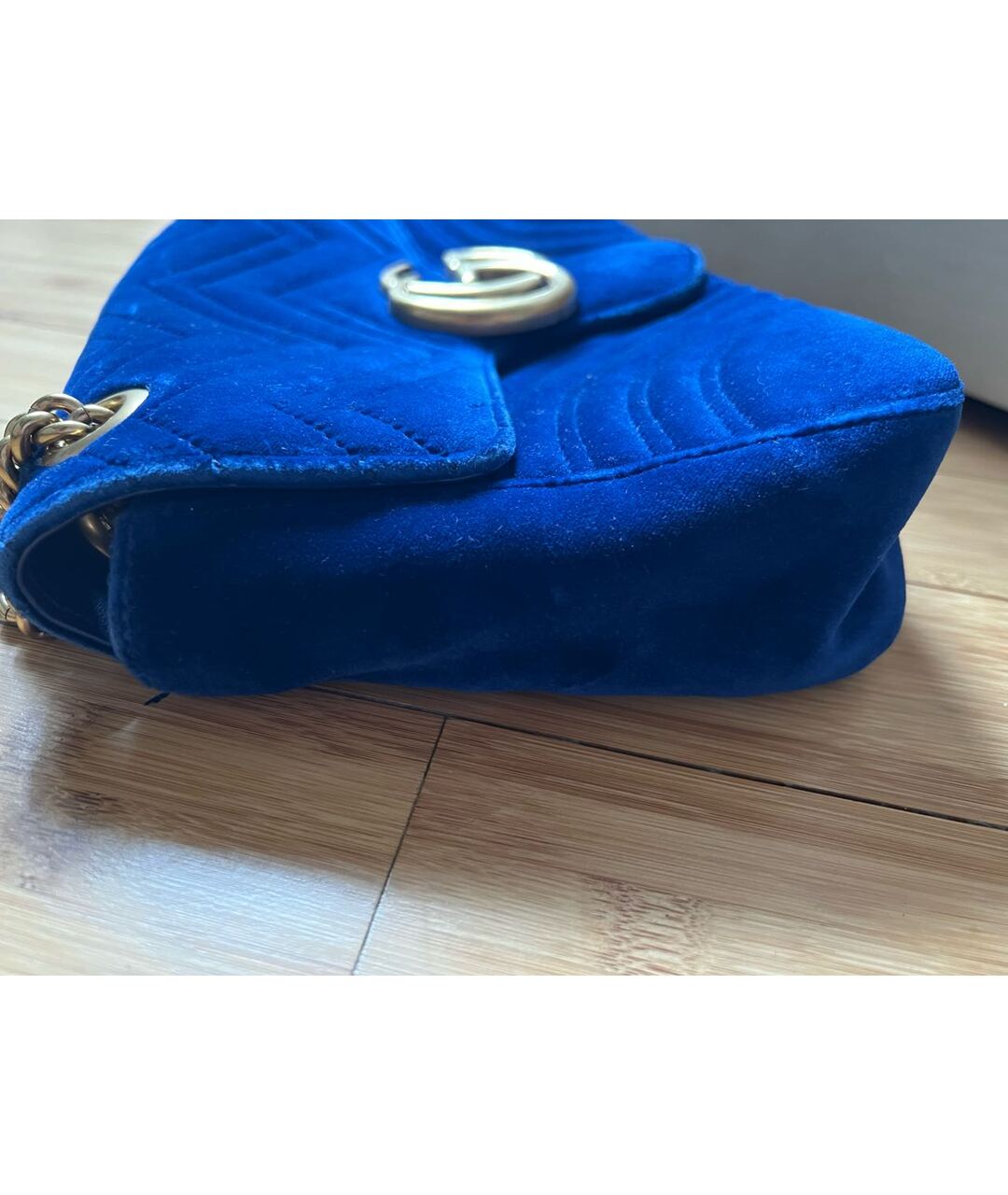 GUCCI Синяя бархатная сумка с короткими ручками, фото 4