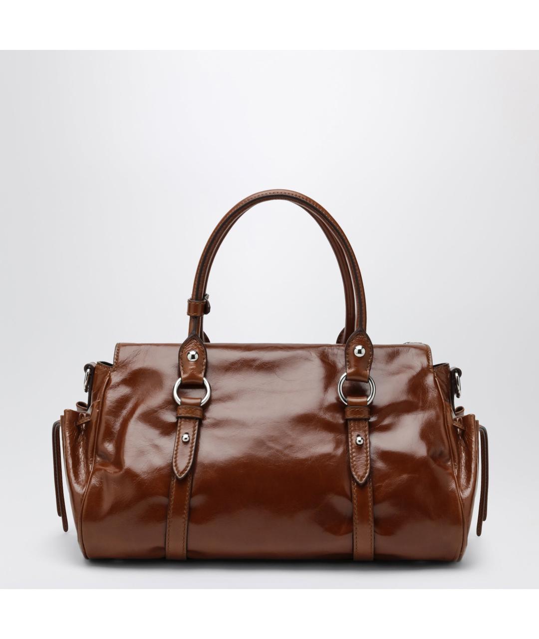 MIU MIU Коричневая кожаная сумка с короткими ручками, фото 2