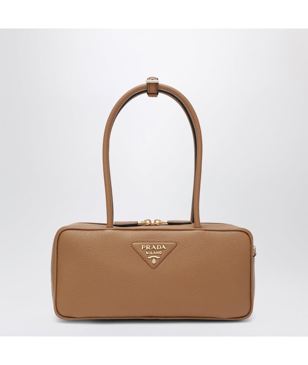 PRADA Коричневая кожаная сумка с короткими ручками, фото 3