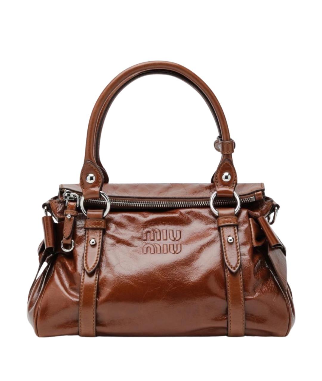 MIU MIU Коричневая кожаная сумка с короткими ручками, фото 1