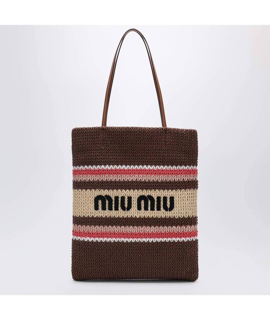 MIU MIU Коричневая пелетеная сумка тоут, фото 3
