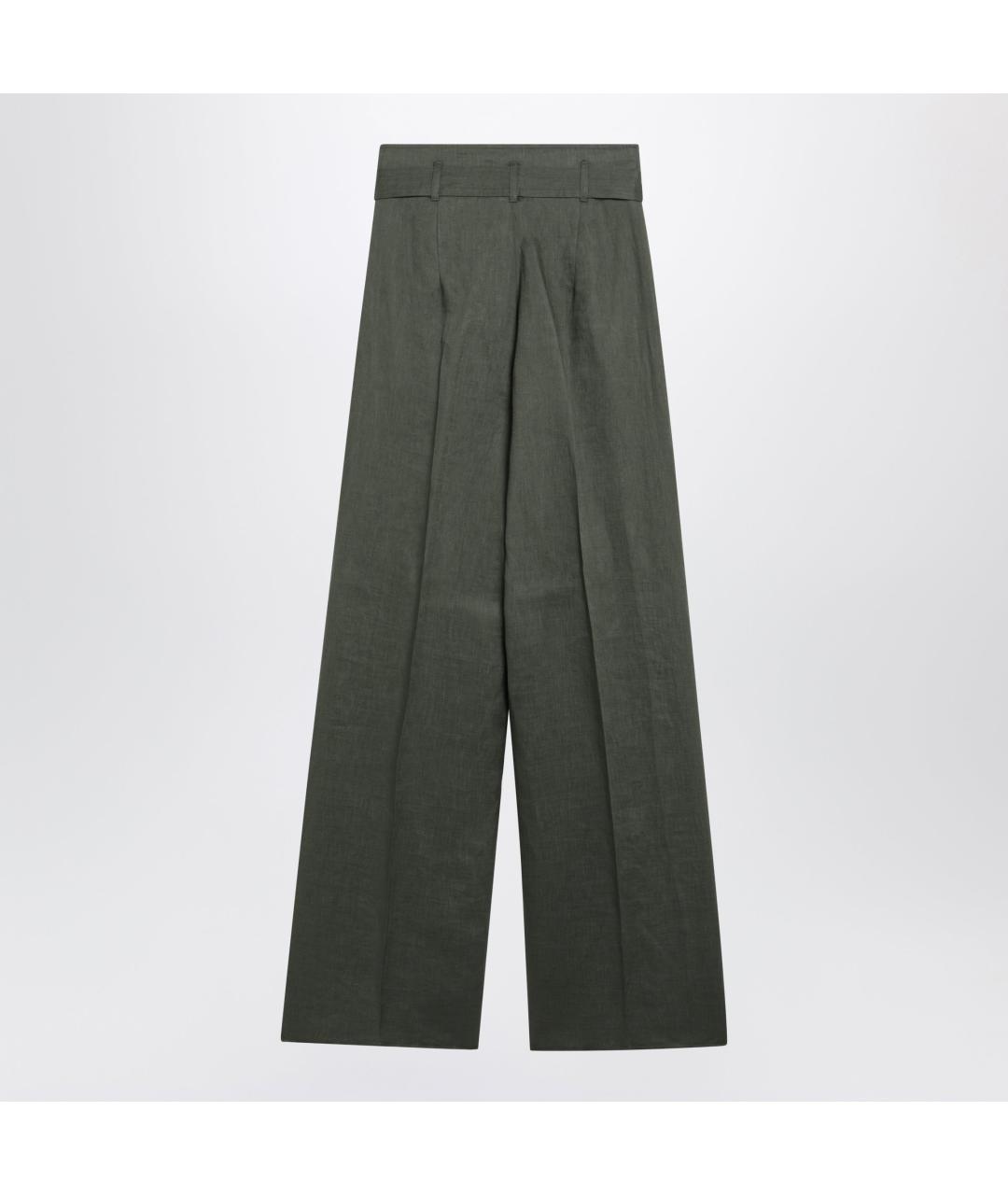 MAX MARA STUDIO Зеленые льняные прямые брюки, фото 2