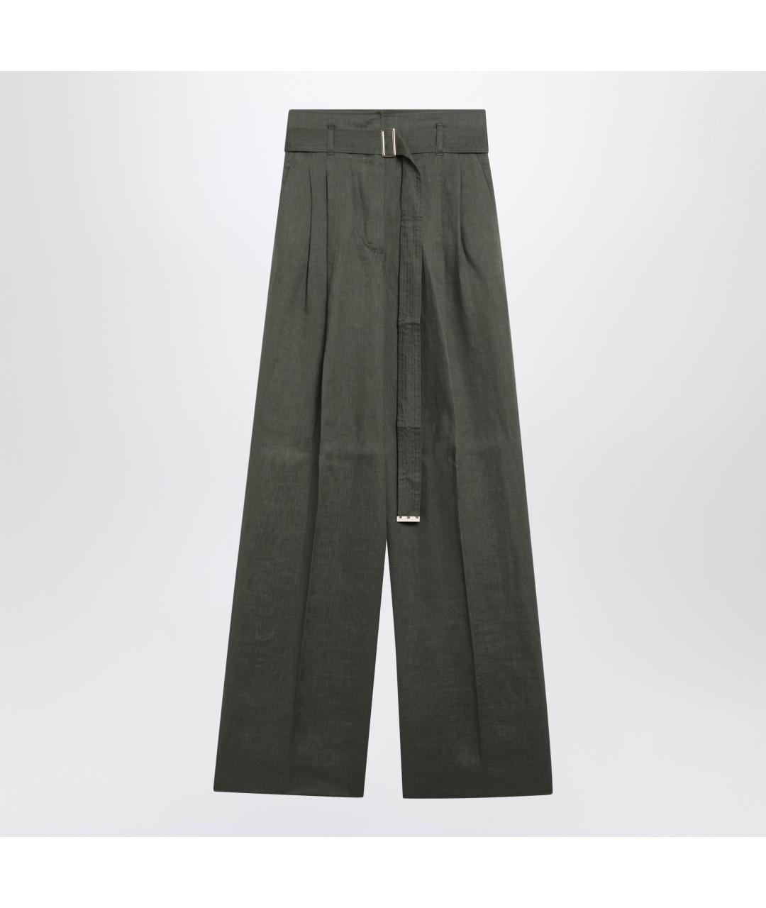 MAX MARA STUDIO Зеленые льняные прямые брюки, фото 3
