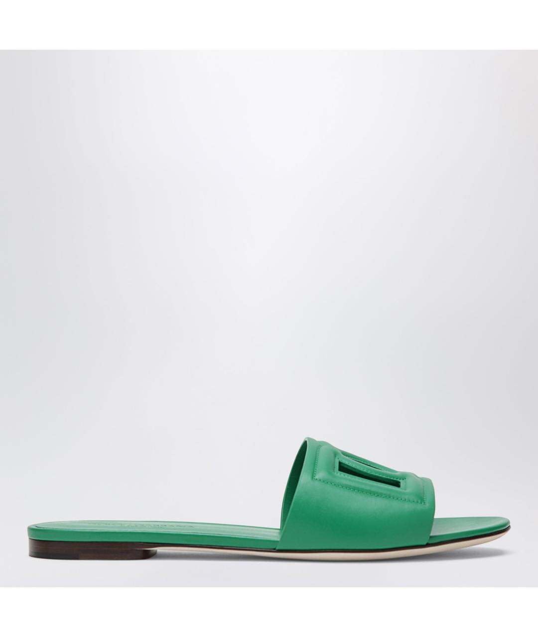 DOLCE&GABBANA Зеленые кожаные шлепанцы, фото 3