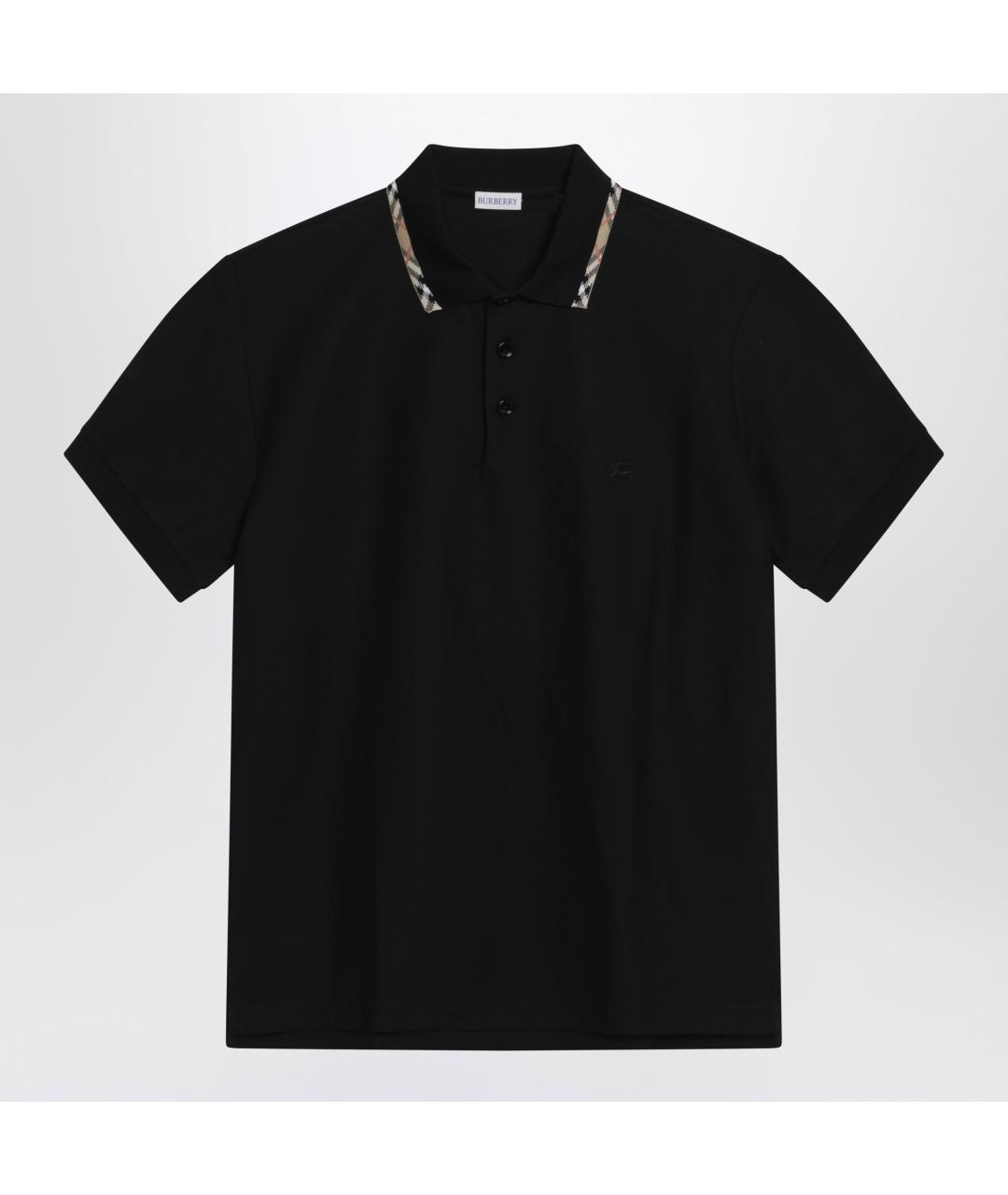 BURBERRY Черное хлопковое поло с коротким рукавом, фото 3