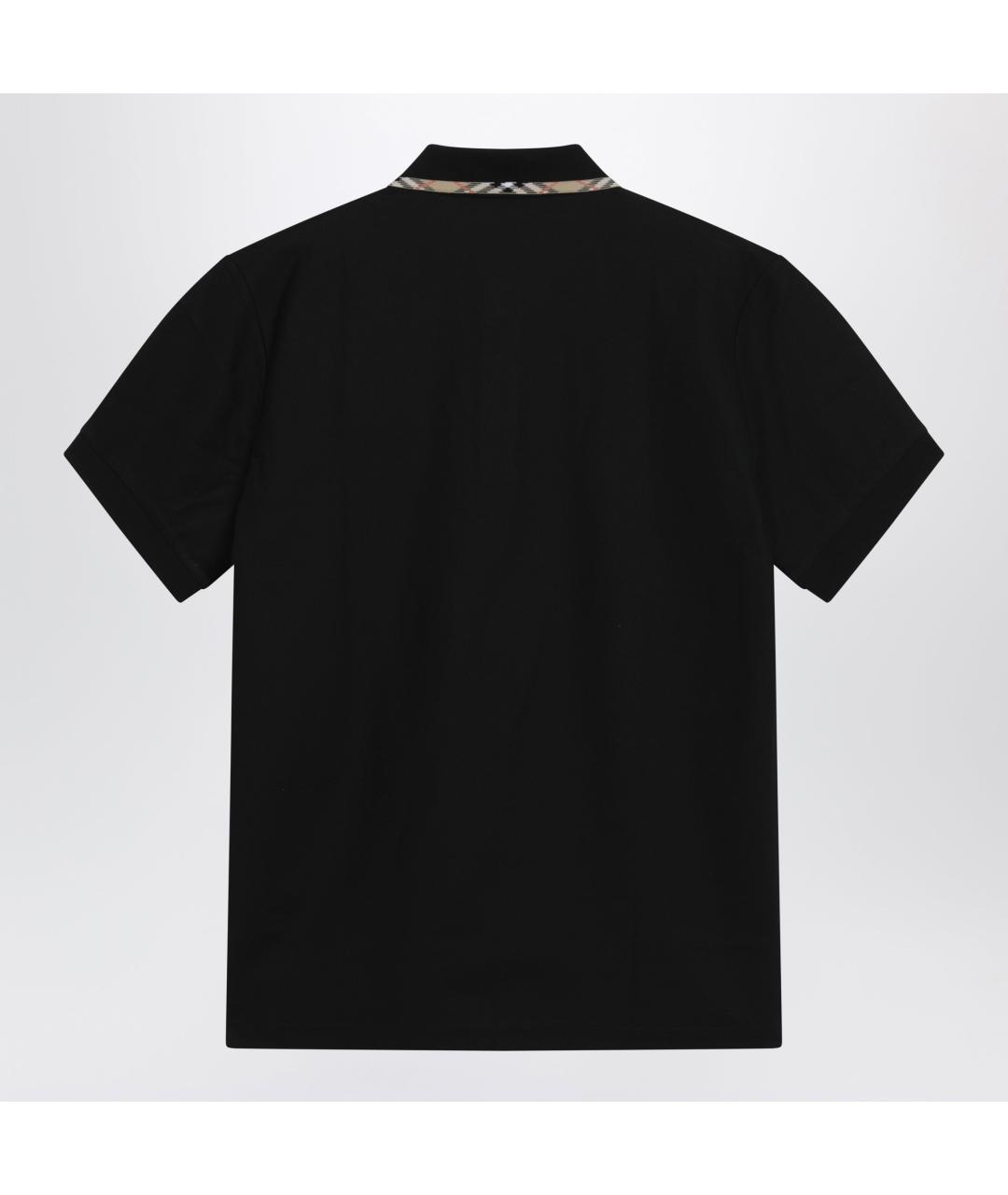 BURBERRY Черное хлопковое поло с коротким рукавом, фото 2
