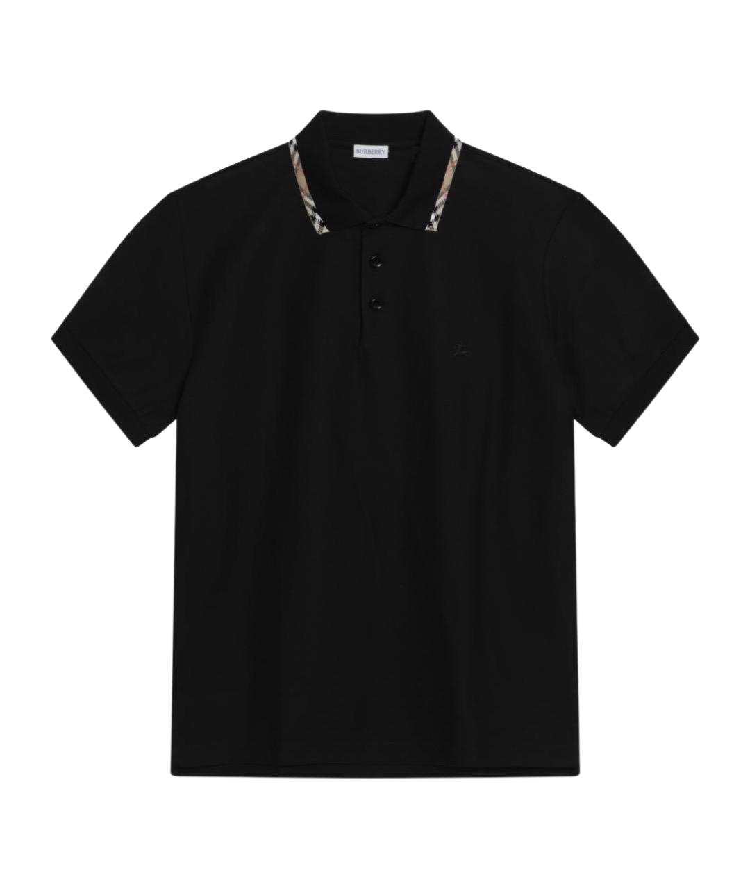 BURBERRY Черное хлопковое поло с коротким рукавом, фото 1