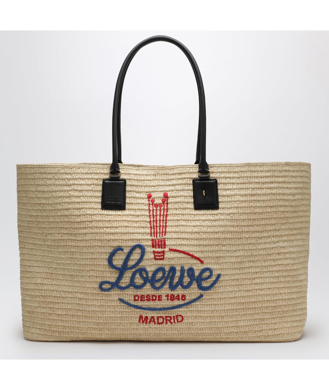 LOEWE Бежевая пелетеная сумка тоут, фото 3