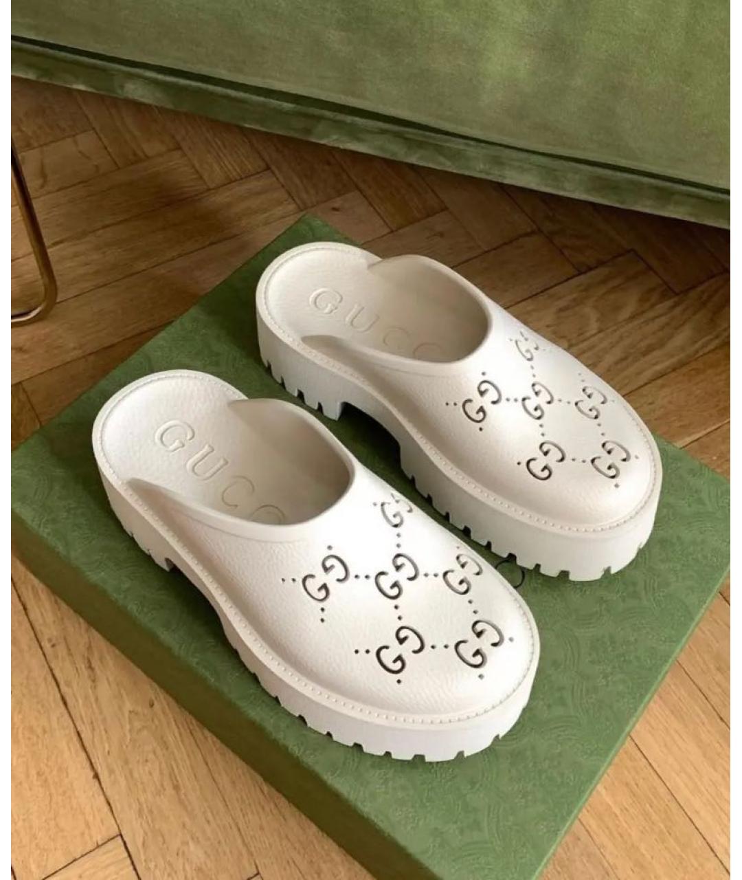 GUCCI Белые резиновые сабо, фото 5