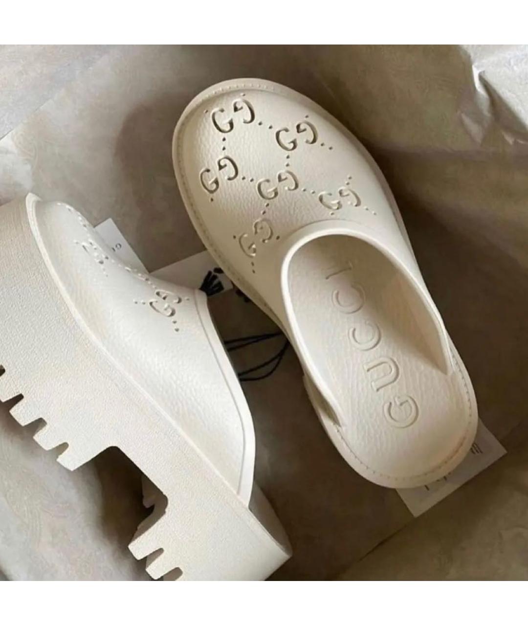 GUCCI Белые резиновые сабо, фото 6