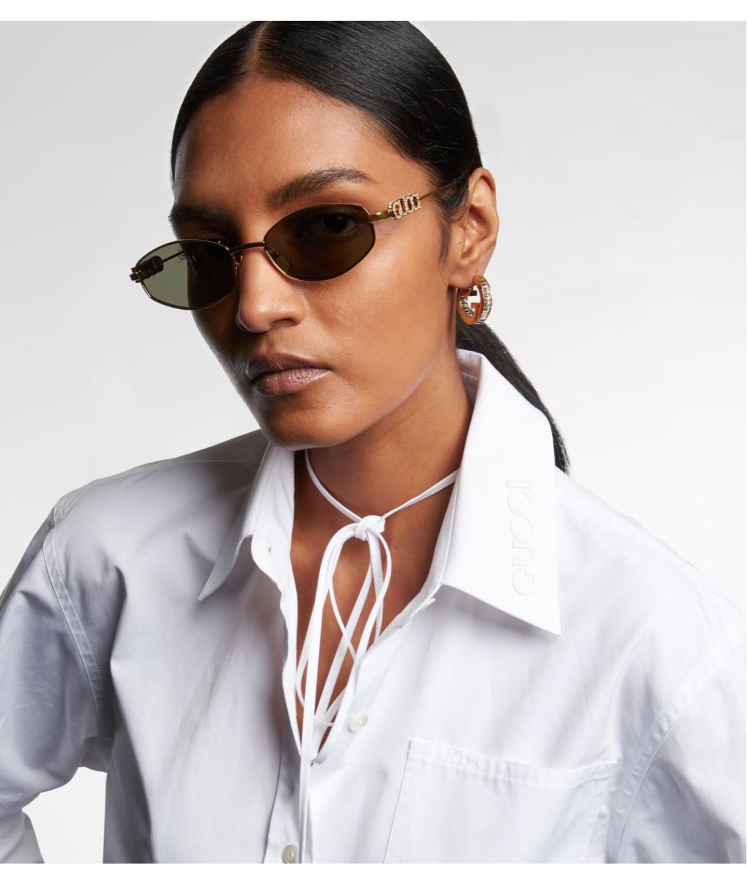 GUCCI Золотые металлические солнцезащитные очки, фото 2