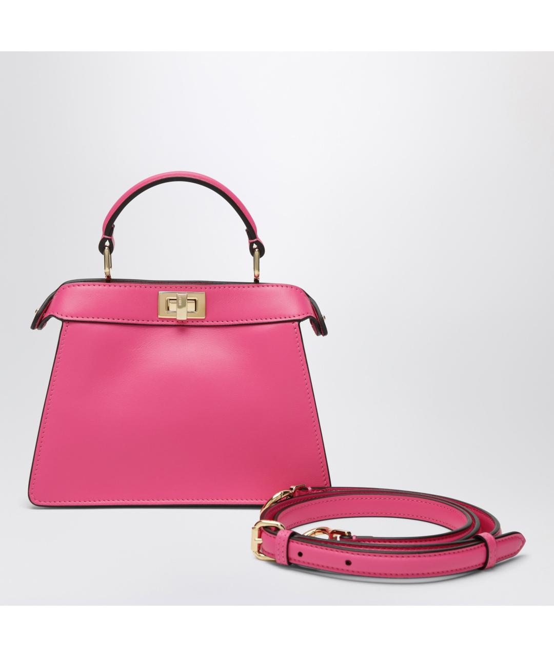 FENDI Розовая кожаная сумка с короткими ручками, фото 2