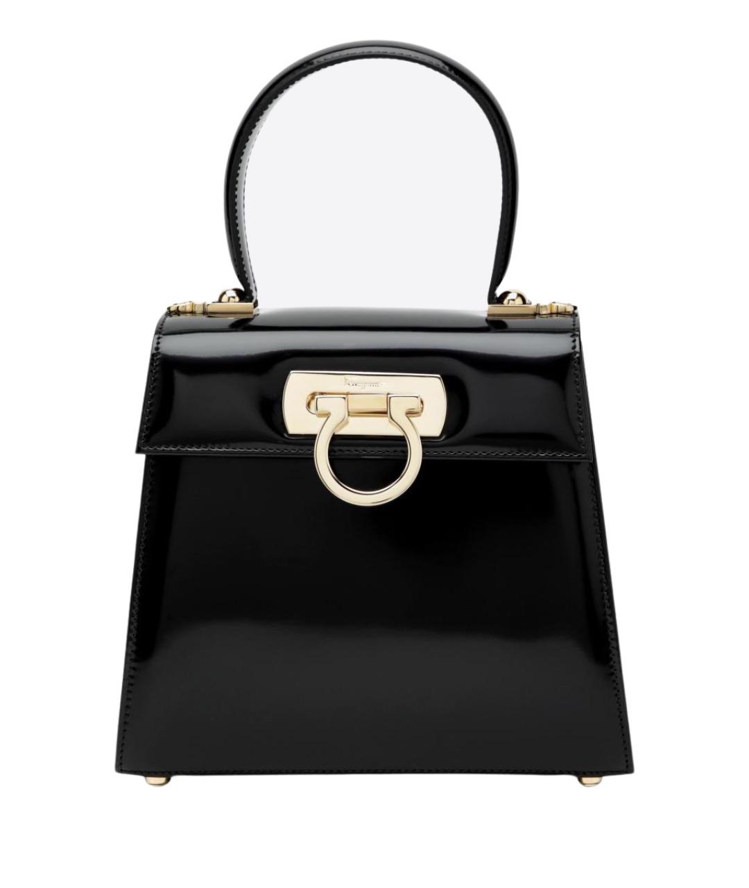 FERRAGAMO Черная кожаная сумка с короткими ручками, фото 1