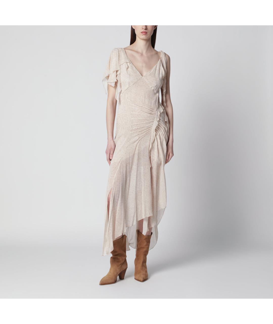 ISABEL MARANT Бежевое шелковое повседневное платье, фото 3