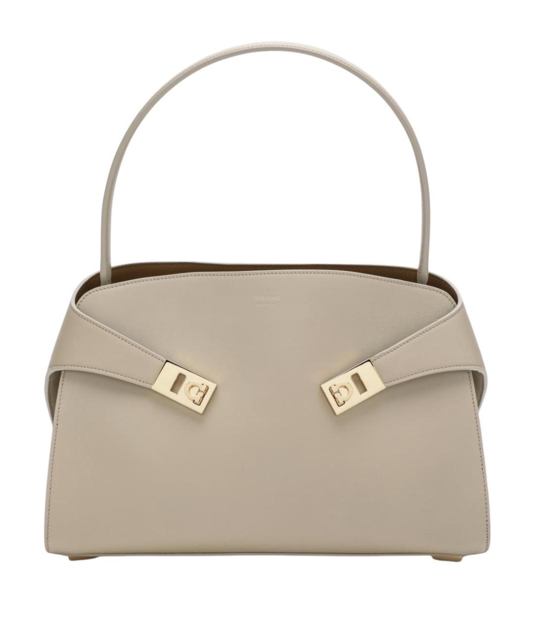 FERRAGAMO Бежевая кожаная сумка с короткими ручками, фото 1