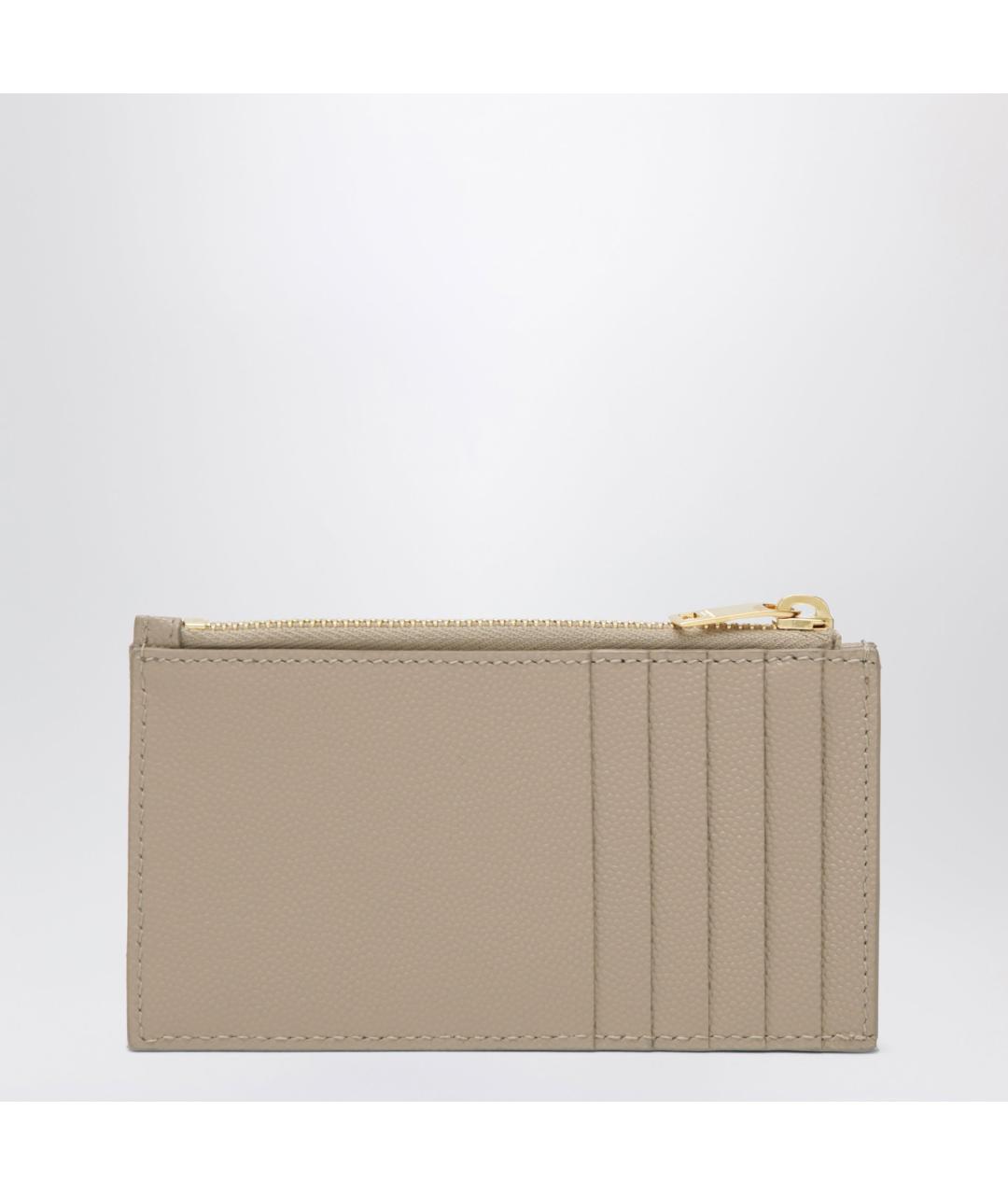SAINT LAURENT Бежевый кожаный кардхолдер, фото 2
