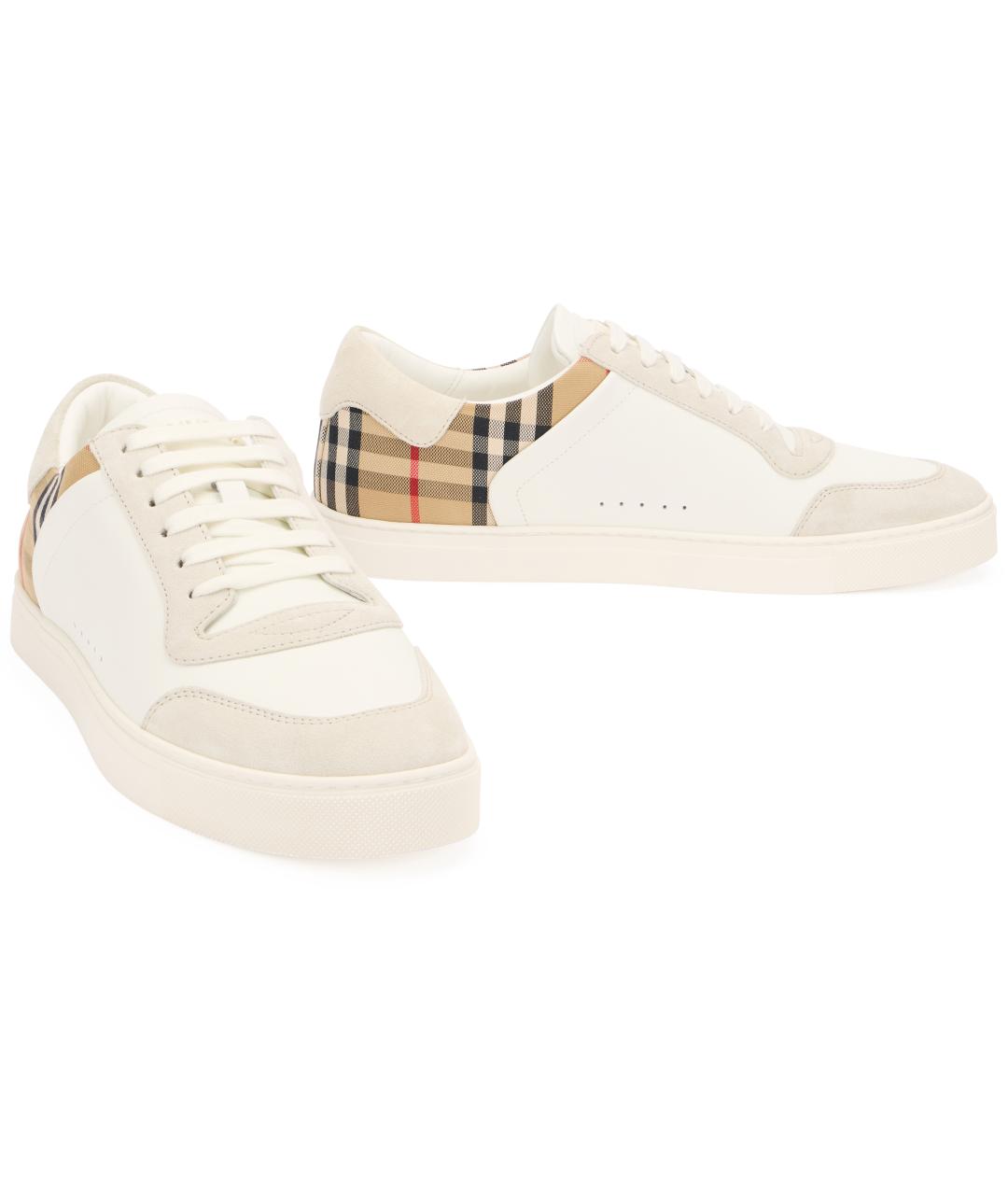 BURBERRY Белые кожаные низкие кроссовки / кеды, фото 3