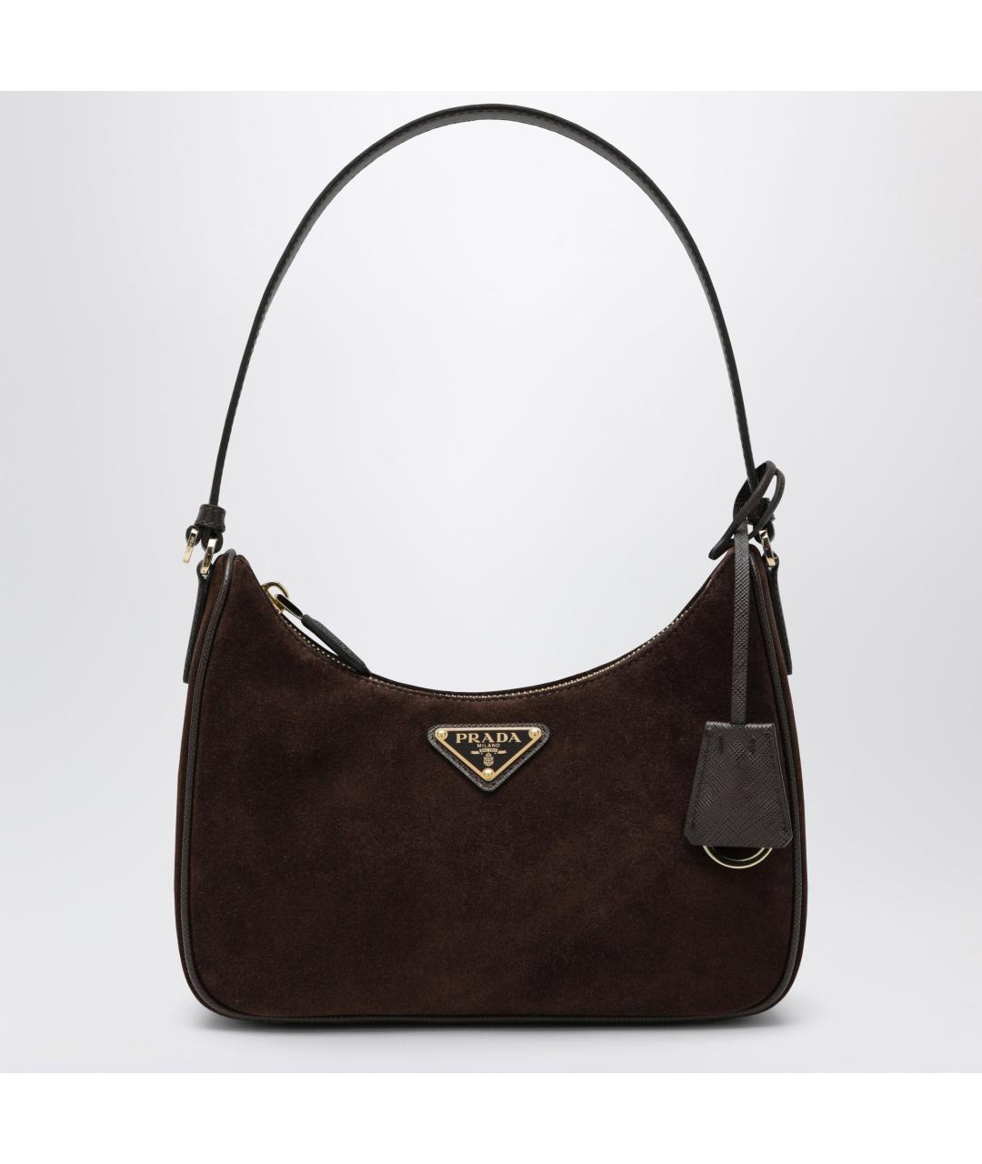 PRADA Коричневая замшевая сумка с короткими ручками, фото 3