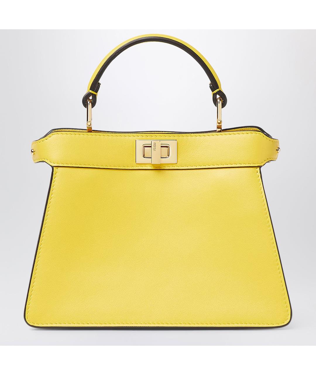 FENDI Желтая кожаная сумка с короткими ручками, фото 3